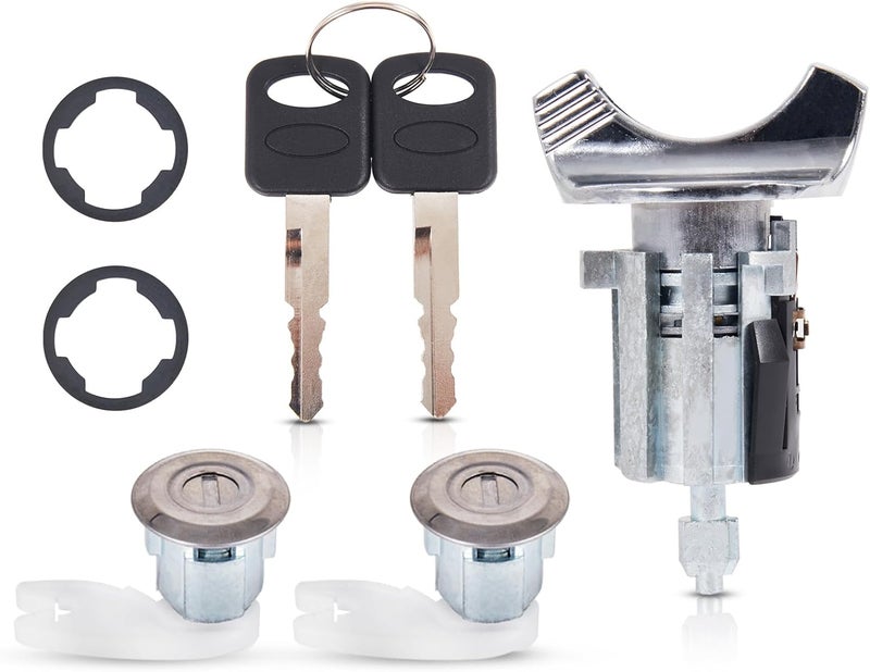 AUTOBABA Ignition Switch Lock Cylinder & 2 Pcs Door Lock Cylinder with Keys Compatible with 1992-1995 Ford Bronco F150 F250 F350 E150 E250 E350 Ranger Replaces# C-42-150 DP-42-122 F3UZ1522050D - Image 1